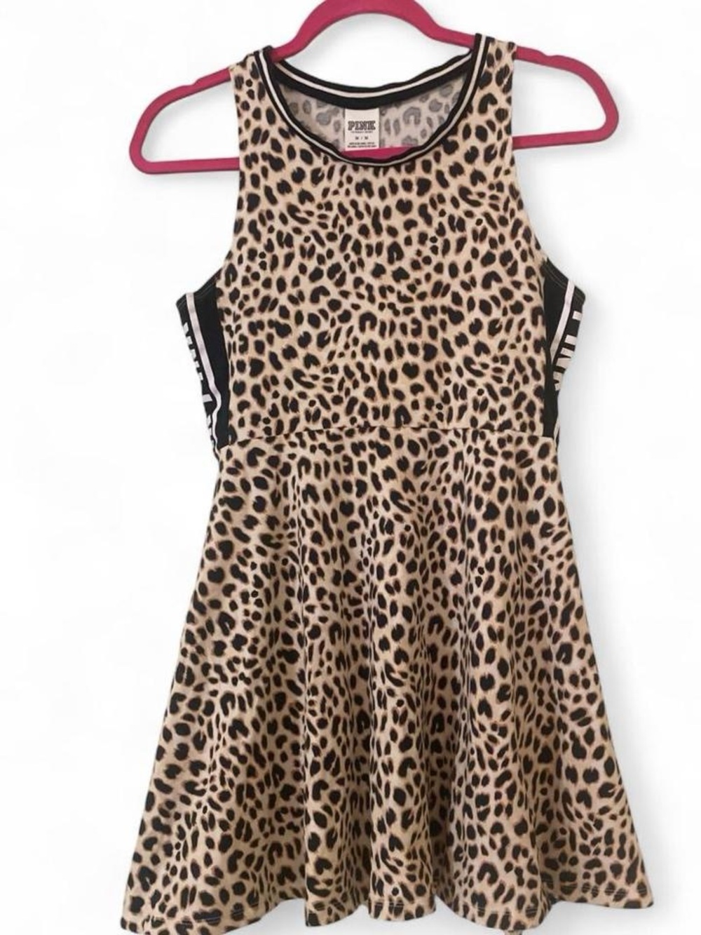 PINK Victoria’s Secret Leopard Print Skater Dress Racerback Cheetah Fit Flare M
